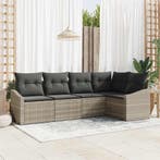 vidaXL Tuinbankenset met kussen 5 pcs Lichtgrijs poly rattan, Tuin en Terras, Tuinsets en Loungesets, Verzenden, Nieuw, Rotan