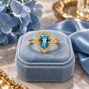 Zonder minimumprijs - Ring Verguld Topaas - Diamant -, Nieuw