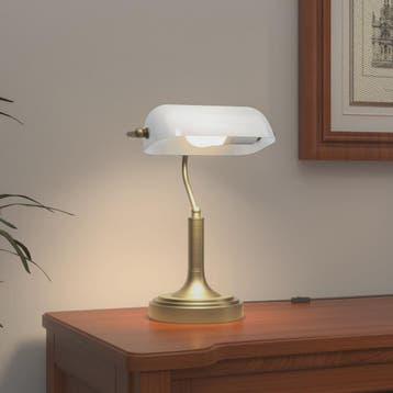 Klassieke Bankiers Bureaulamp met Verstelbare Witte Kap - E2, Verzenden, Nieuw