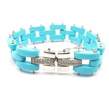 Turquoise - Zilver - Armband - handgemaakt
