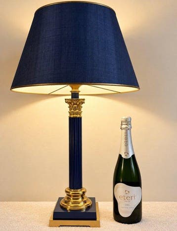 Tafellamp - Empire Styl - Messing, Staal, Textiel - Blue, Antiek en Kunst
