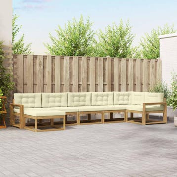 vidaXL Buiten bankenset 7 st Wit en crèmekleurig, Verzenden, Nieuw
