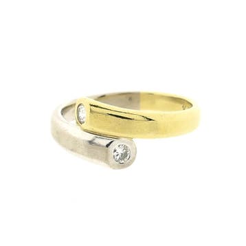 Bicolor gouden Toi et moi ring met diamanten; 0,20 ct., 18 tot 19, Gebruikt, Ophalen of Verzenden, Met edelsteen