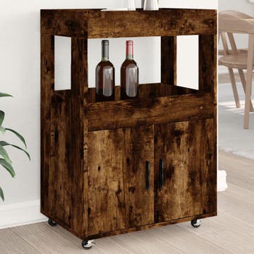 vidaXL Drankkar 60x39,5x89 cm bewerkt hout gerookt, Huis en Inrichting, Kasten | Buffetkasten, Verzenden, Nieuw, 50 tot 100 cm