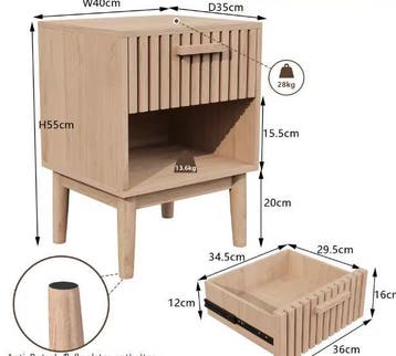 Boho Nachtkastje met Lade en Open Plank – Set van 2, Verzenden, Nieuw
