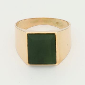 Ring - 10 kt. Geel goud - Nefriet Jade, Sieraden, Tassen en Uiterlijk, Ringen, Nieuw
