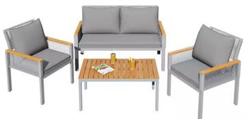 Balkon Lounge Set 2 Fauteuils, Tafel en amp; Kussens 4-Delig, Tuin en Terras, Tuinbanken, Verzenden, Nieuw