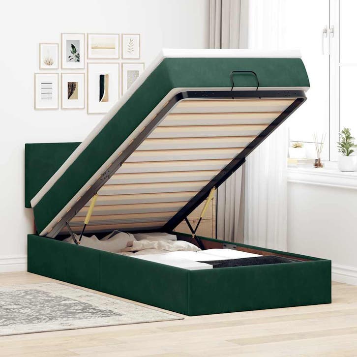 vidaXL Bed poef met matras en LEDs 80x200cm fluweel, Huis en Inrichting, Slaapkamer | Bedden, 80 cm, 200 cm, Groen, Eenpersoons