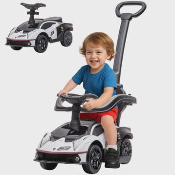 3-in-1 Kinder Loopauto met Duwstang, Stuur en Claxon - Wit, Verzenden, Nieuw