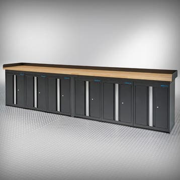 Datona Werkbank PRO 400 cm - eiken - 6 opbergkasten - zwart, Doe-het-zelf en Verbouw, Ophalen of Verzenden, Nieuw