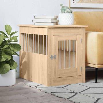 vidaXL Hondenbench 55 x 80 x 68 cm bewerkt hout sonoma, Dieren en Toebehoren, Hondenhokken, Verzenden, Nieuw