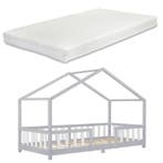 Kinderbed Treviolo met matras 90x200 cm lichtgrijs en wit, Verzenden, Nieuw