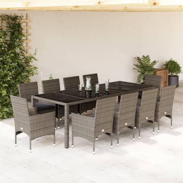 vidaXL 11-delige Tuinset met kussens poly rattan en glas, Tuin en Terras, Verzenden, Nieuw, Meer dan 8 zitplaatsen, Tuinset