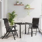 vidaXL Tuin eettafelset 3 pcs Zwart Koffie Gepoedercoat, Verzenden, Nieuw, Rotan