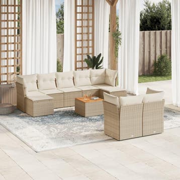 vidaXL 10-delige Loungeset met kussens poly rattan beige, Verzenden, Nieuw, Loungeset