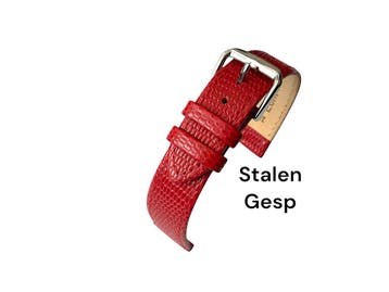 Horlogeband-horlogebandje-rood -croco-lizard print-echt leer, Verzenden, Nieuw, Leer