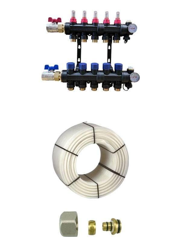 6 groep kunststof verdeler zonder pomp + 600mtr 16mm vloe..., Doe-het-zelf en Verbouw, Verwarming en Radiatoren, Overige typen