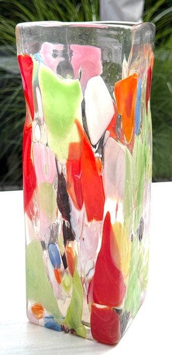 Vaas - Muranoglas - Grote kleurrijke glazen vaas