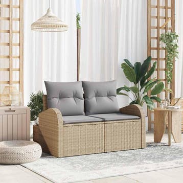 vidaXL Tuinbank met kussen Beige 124 x 62 x 69cm poly rattan, Verzenden, Nieuw, Rotan
