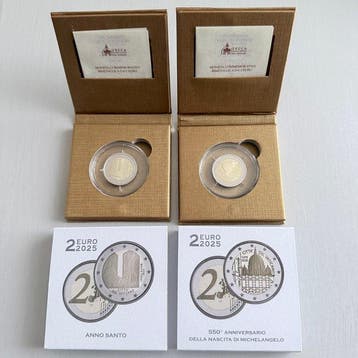 Vaticaan. 2 Euro 2025 Anno Santo + Michelangelo (2, Postzegels en Munten