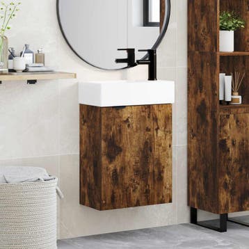 vidaXL Badkamermeubel met kraan Gerookt eiken 45,5 x 22,5 x, Huis en Inrichting, Verzenden, Nieuw