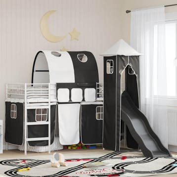 vidaXL Stapelbed voor kinderen Effen Wit en zwart 90 x 190, Verzenden, Nieuw, Wit, Metaal