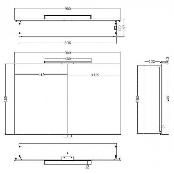 Spiegelkast Met Led Verlichting 90X60 Aluminium, Huis en Inrichting, Woonaccessoires | Spiegels, Ophalen of Verzenden