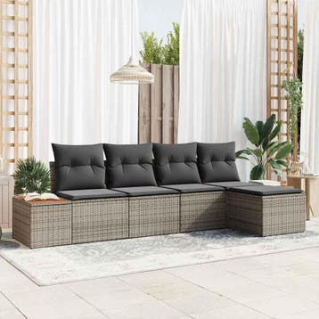 vidaXL Tuinbankenset 5 st Grijs Poly riet, Verzenden, Nieuw, Rotan, 5 zitplaatsen