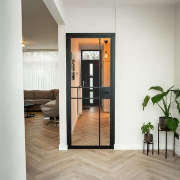 Stalen Binnendeur Zwart 6 Vlaks Helder glas Luxe design Met, Doe-het-zelf en Verbouw, Deuren en Horren, Minder dan 80 cm, Binnendeur