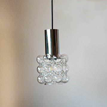 Vintage design hanglamp bubbels, Zo goed als nieuw, Glas, Mid century 