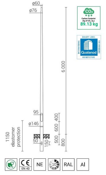 6 meter lantaarnpaal / lichtmast geanodiseerd aluminium...., Nieuw