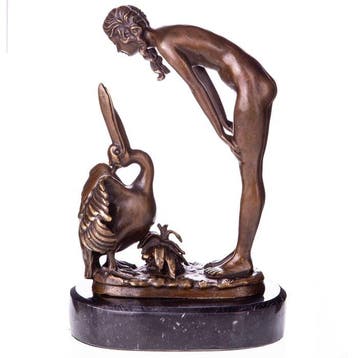 Figuur - Art Deco Bronzefigur Frau mit Pelikan - Brons,