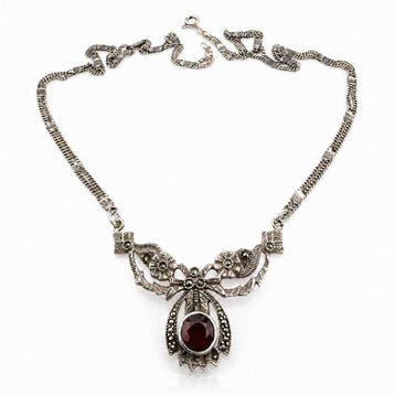 Zonder minimumprijs - Halsketting Zilver - Garnet, Nieuw