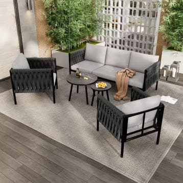 5-delige Tuinmeubelset: Bank, Fauteuils, Tafels + Kussens, Verzenden, Nieuw
