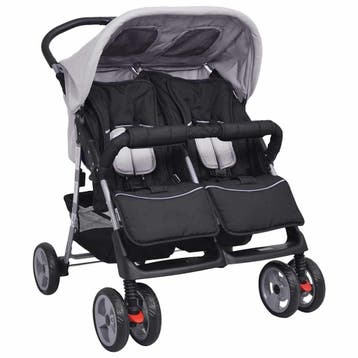 vidaXL Tweelingwagen staal grijs en zwart, Kinderen en Baby's, Kinderwagens en Combinaties, Verzenden, Nieuw