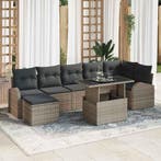 vidaXL Tuin Sofa Set met kussen met opslag 8 pcs Grijs Poly, Verzenden, Nieuw, Rotan