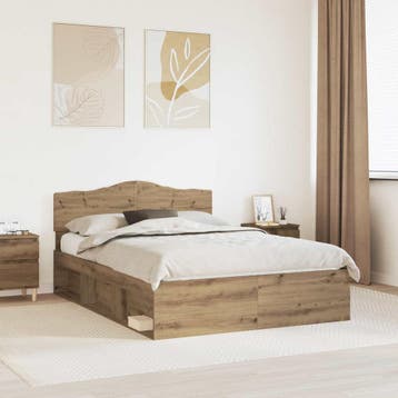 vidaXL Bedframe Artisanaal eiken 150 x 200 cm Massief, Verzenden, Nieuw, Tweepersoons, Hout