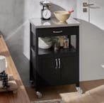 Zwarte keukentrolley met lade, kast en rvs werkblad, Verzenden, Nieuw