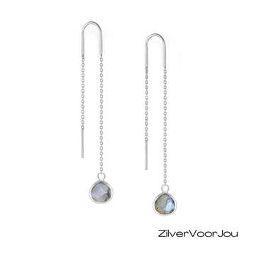 925 zilveren threader oorbellen met labradoriet druppelvormi, Sieraden, Tassen en Uiterlijk, Oorbellen, Verzenden, Nieuw, Zilver