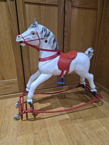 Hobbelpaard - Caballo balancín vintage con ruedas, silla y
