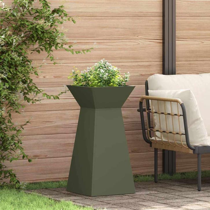 vidaXL Pilaar Plantenbak 2 pcs Olijfgroen 35 x 35 x 73 cm, Tuin en Terras, Bloembakken en Plantenbakken, Minder dan 60 cm, Nieuw