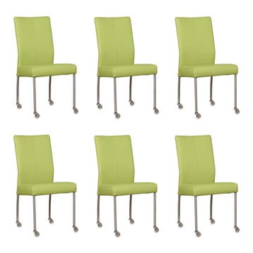 Set van 6 Leren eetkamerstoelen Comfort met wieltjes -, Huis en Inrichting, Stoelen, Ophalen of Verzenden, Nieuw, Leer