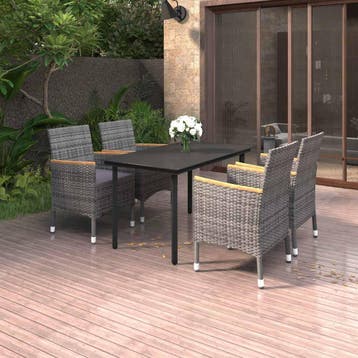 vidaXL 5-delige Tuinset met kussens poly rattan en glas, Tuin en Terras, Verzenden, Nieuw, 4 zitplaatsen, Tuinset