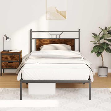vidaXL Bedframe zonder matras hout gerookt eikenkleurig, 100 cm, Eenpersoons, Bruin, Verzenden