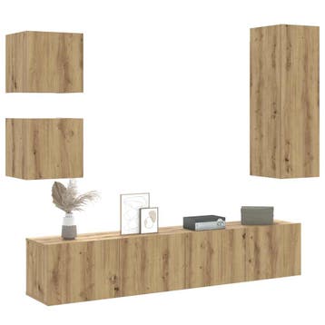 vidaXL 5-delig Tv-meubelset wandmontage bewerkt hout, Minder dan 50 cm, Verzenden, Nieuw, Minder dan 100 cm