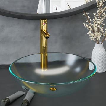 vidaXL Wastafel met kraan en pop-up afvoer mat gehard glas, Verzenden, Nieuw