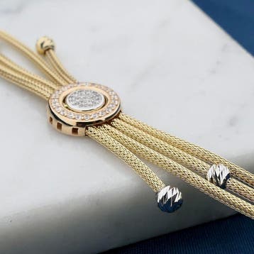 Tricolor gouden schakelarmband met zirconia, Gebruikt, Ophalen of Verzenden, Met edelsteen, Goud