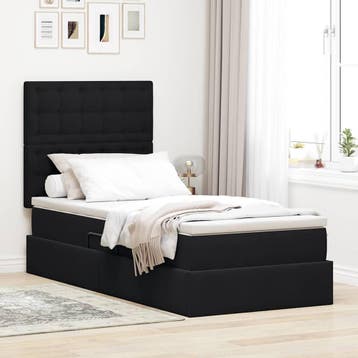 vidaXL Opslag bed met matras met hoofdeinde Zwart 100 x 200, Huis en Inrichting, Eenpersoons, Verzenden, Zwart, Nieuw