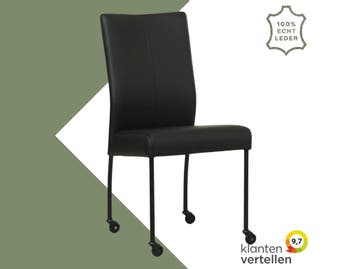 Leren eetkamerstoel Comfort met wieltjes - Toledo Nero, Huis en Inrichting, Stoelen, Zwart, Nieuw, Leer, Ophalen of Verzenden