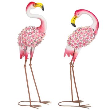 Flamingo Tuinbeelden Set Van 2, Florale Veer-Metalen Vogels,, Verzenden, Nieuw